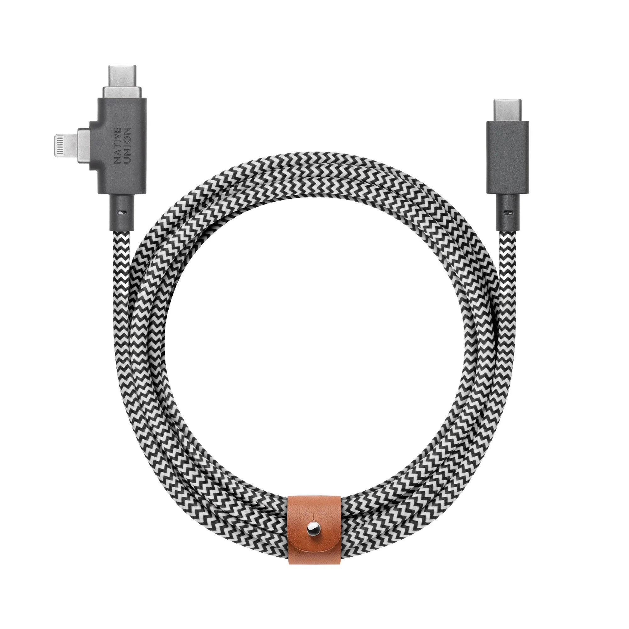 Native Union 8' Belt Cable Duo Pro Usb-C To Lightning & Usb-C Zebra