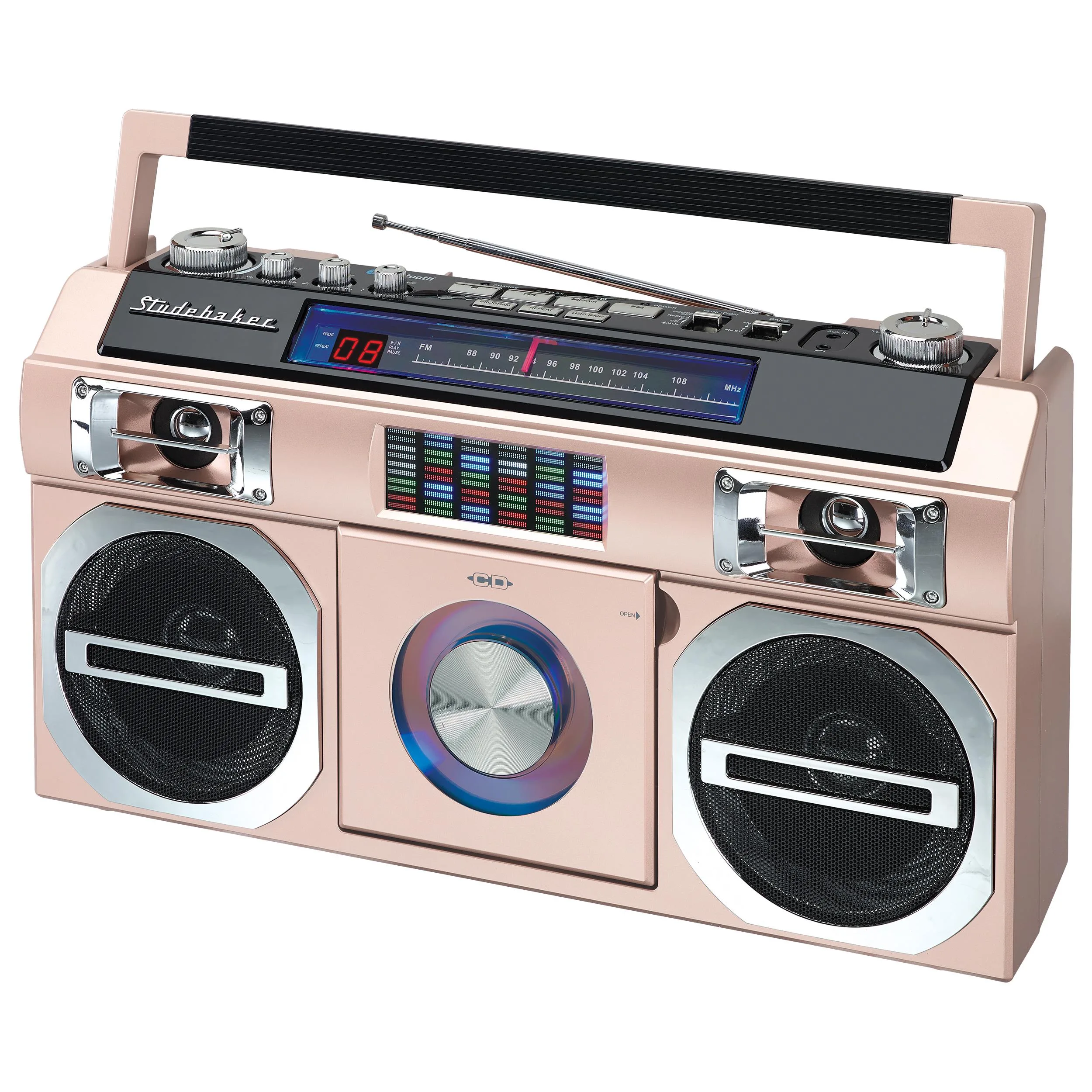 Studebaker Portable Boombox w/Bluetooth, Cd Player, Fm Analog Radio And Led Eq