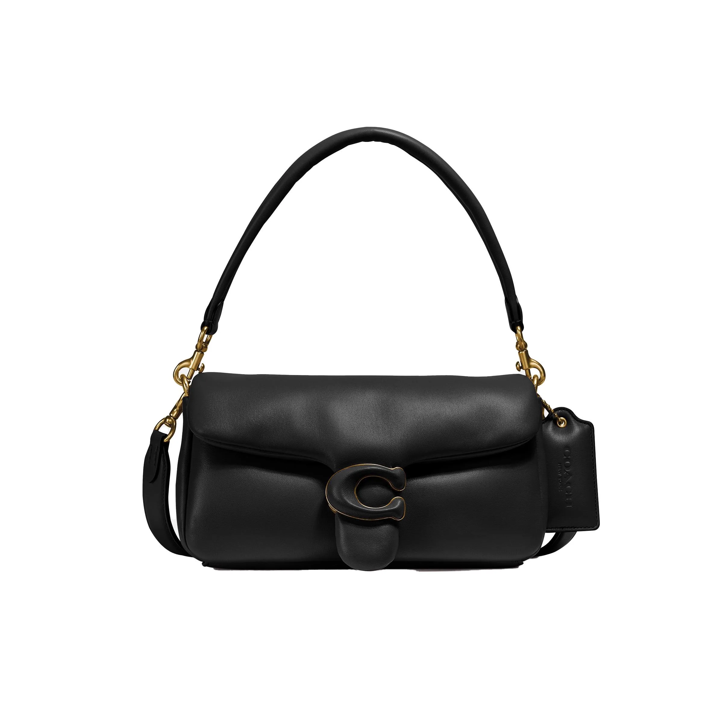 COACH Leather Covered C Closure Pillow Tabby Shoulder Bag 26 - Black/Brass