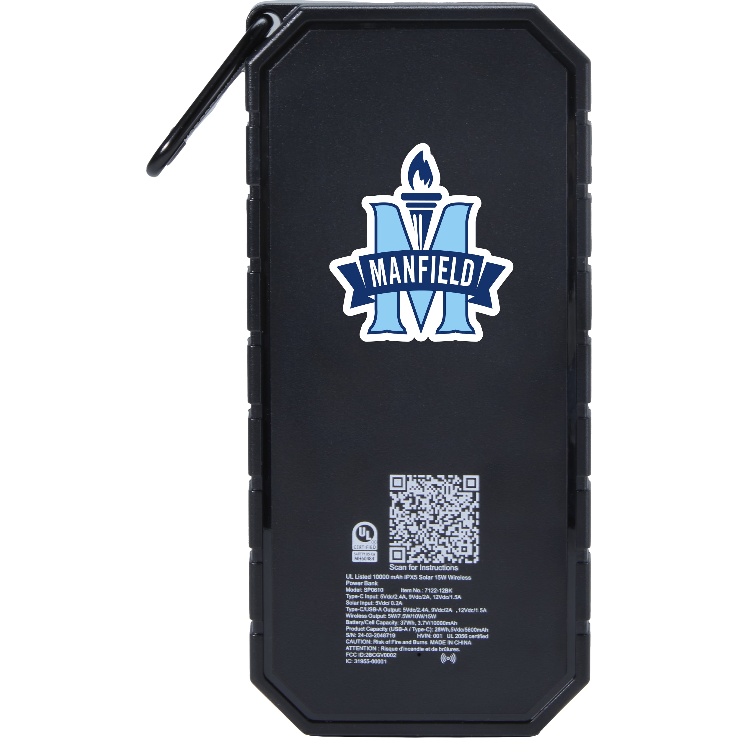 UL Listed 10,000 IPX5 Solar 15W Wireless Power Bank