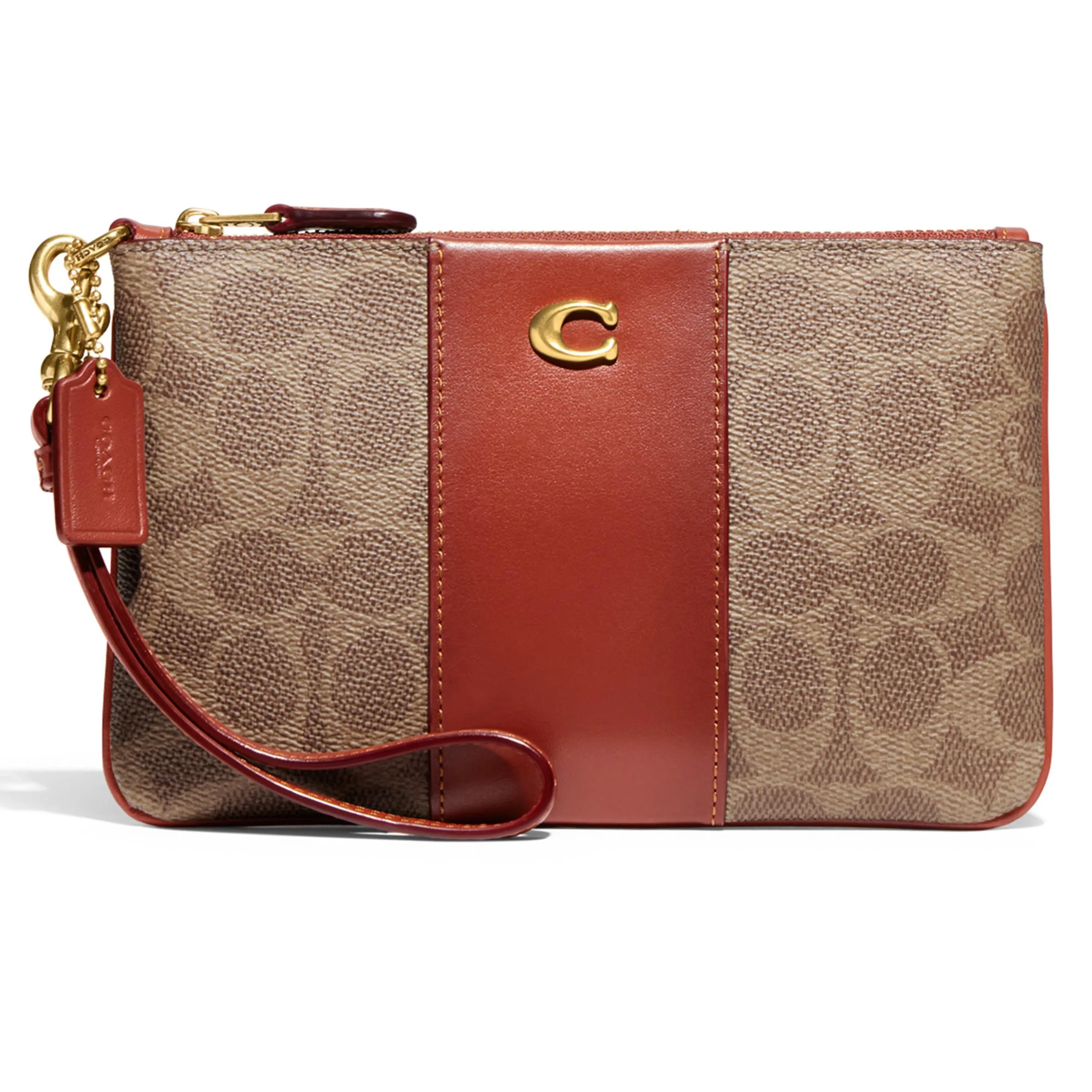 COACH® Coated Canvas Signature Small Wristlet - Tan Rust/Brass