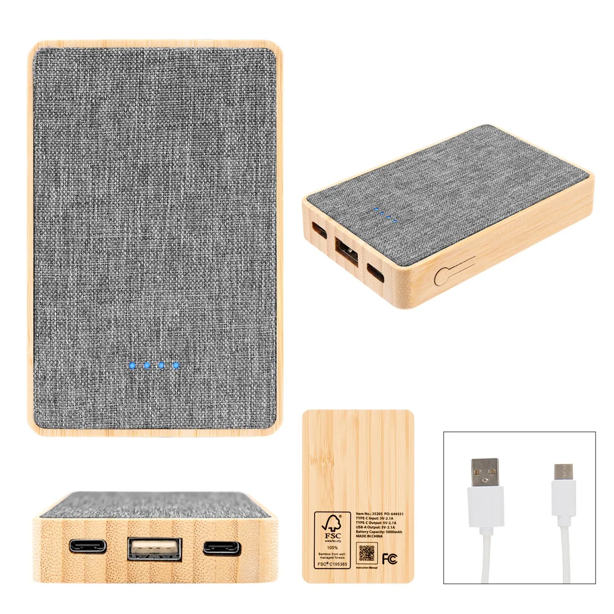 5000 Mah Bamboo & Recycled Fabric Power Bank view 3