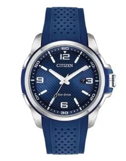 Citizen® Men's Eco-Drive® Stainless Steel AR Watch w/Blue Poly Strap & Blue Dial