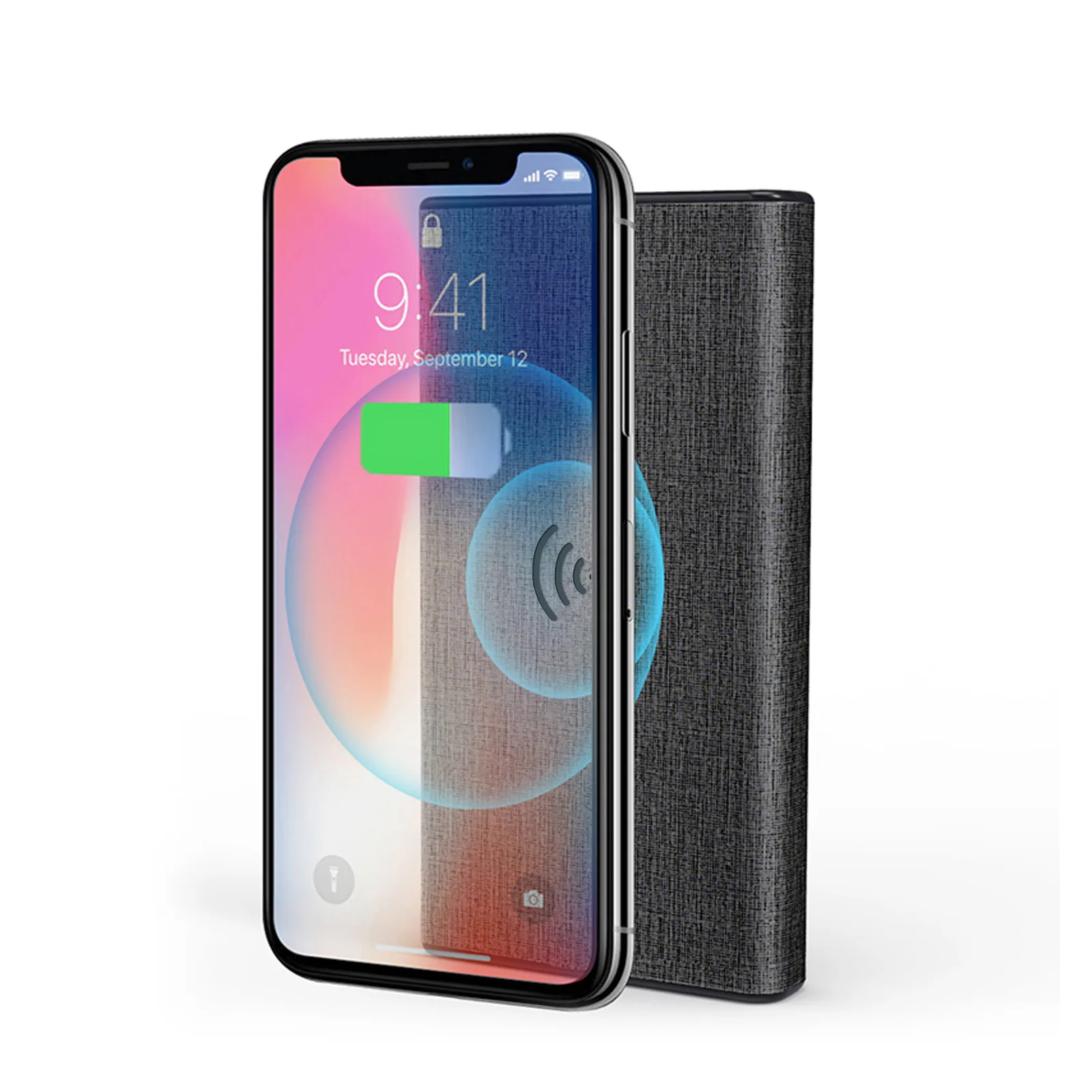 10,000 mAh Coated Linen Wireless Charger and Power Bank view 7