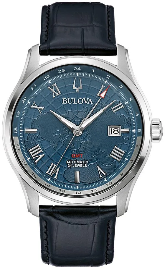 Bulova Watches Men's Classic Wilton Black Leather Strap Watch Blue Dial