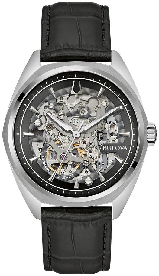 Bulova Watches Men's Surveyor Automatic Black Leather Strap Watch,Black Dial