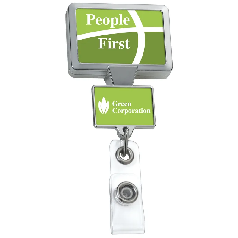 Chrome Double Up Rectangle Retractable Badge Reel