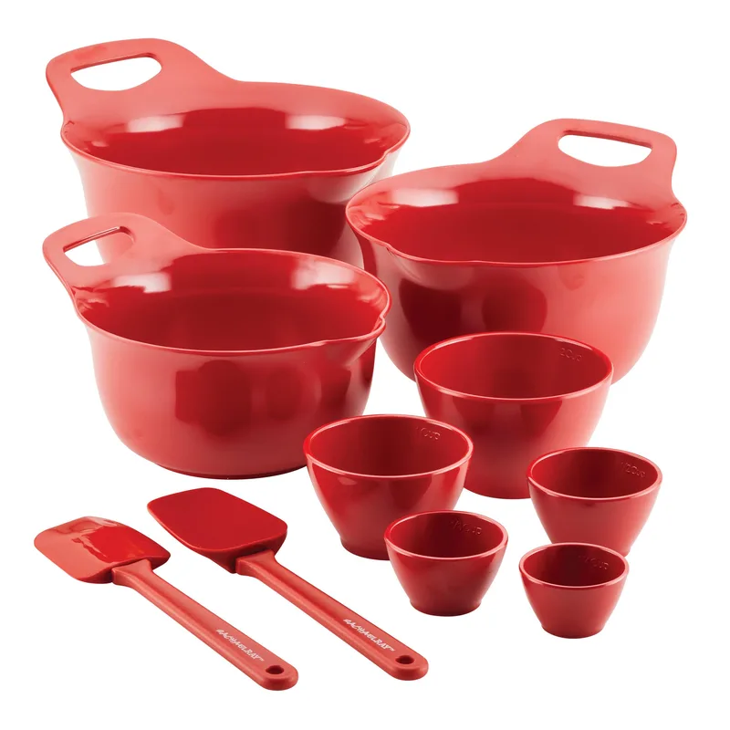 Rachael Ray Melamine 10Pc Mix & Measure Mixing Bowl Set - Red