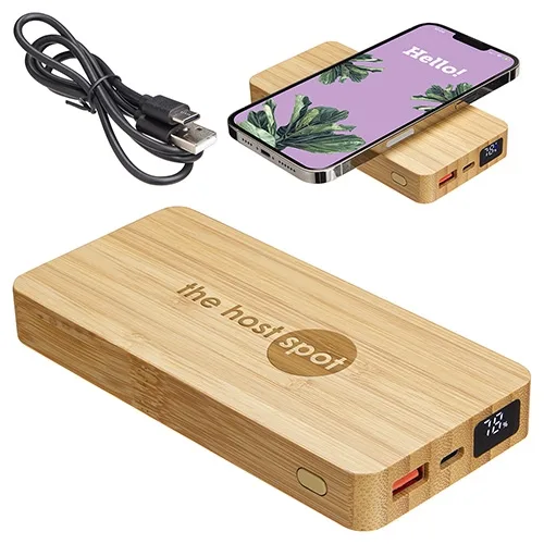 Bamboo 10000mAh Dual Port Power Bank with 10W Wireless Charger