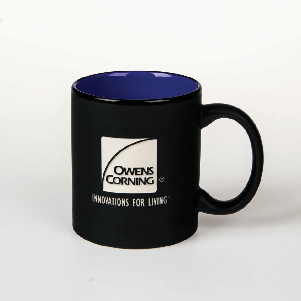 11 Oz. Black Mondrian Ceramic Mug w/Blue Interior