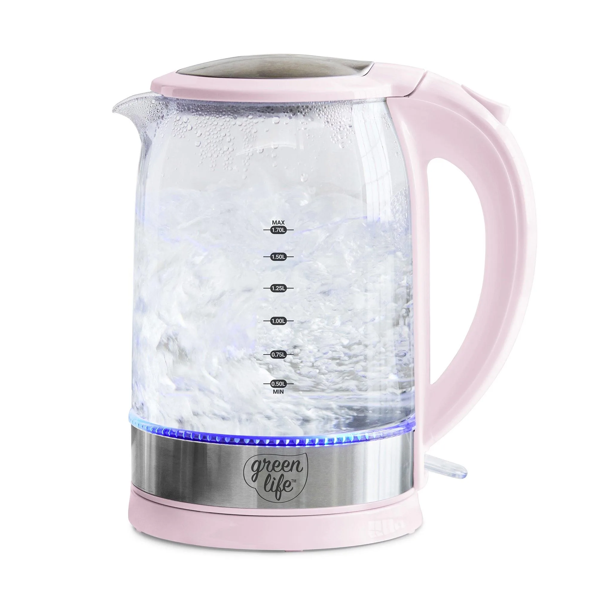 GreenLife 1.7L Qwik & Ez Electric Glass Kettle Pink