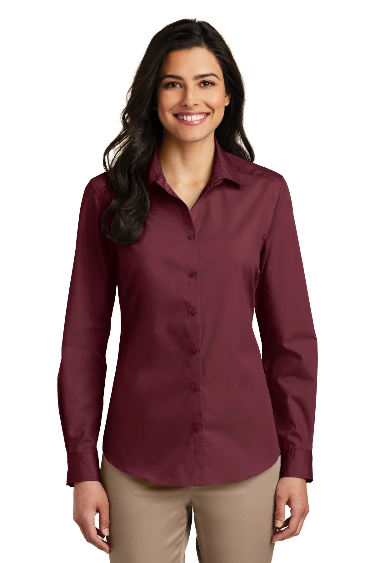 Port Authority® Women's Long Sleeve Carefree Poplin Shirt. view 4