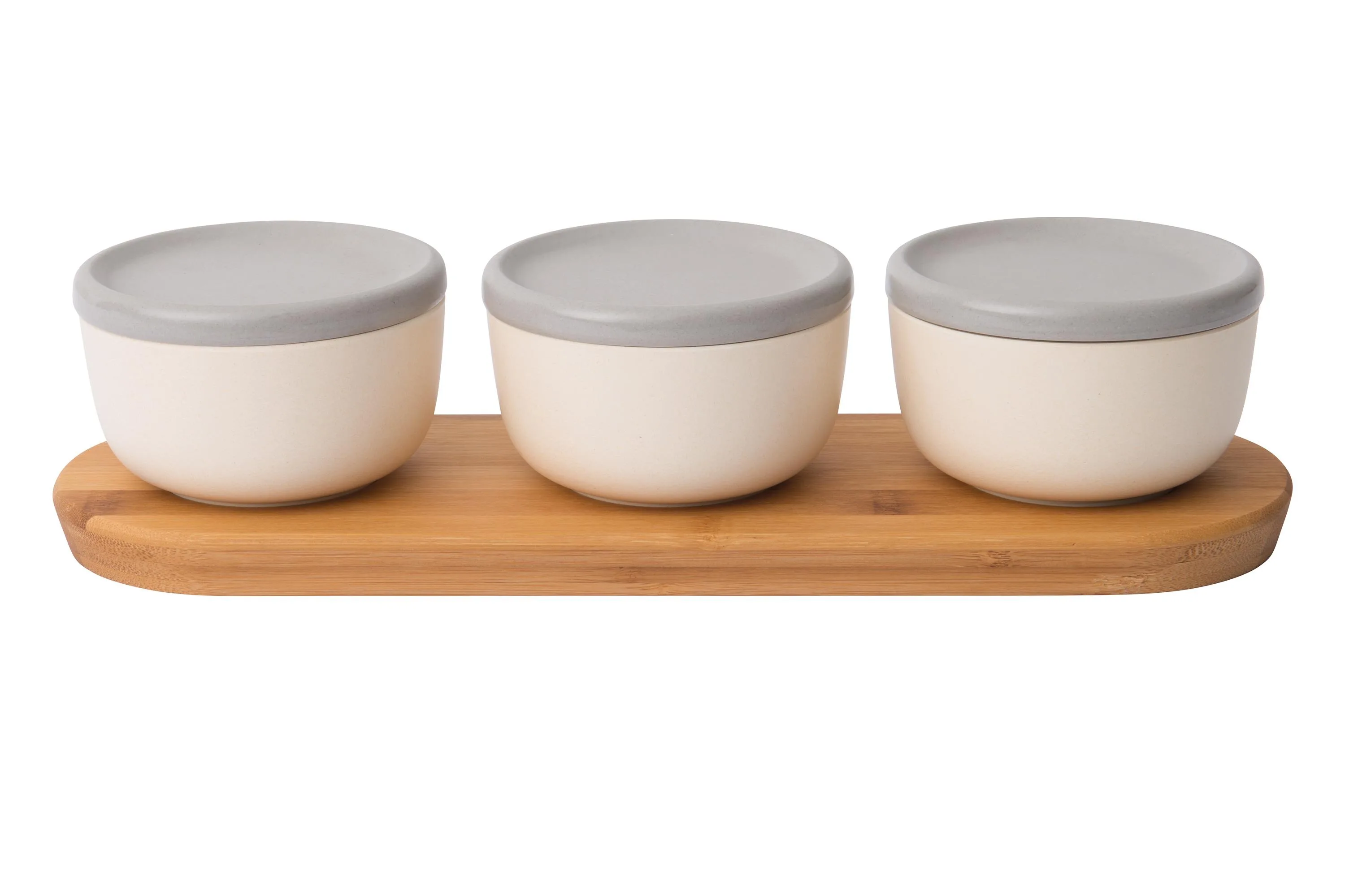 BergHoff Leo 6Pc Covered Bowl Set W/ Bamboo Tray, White