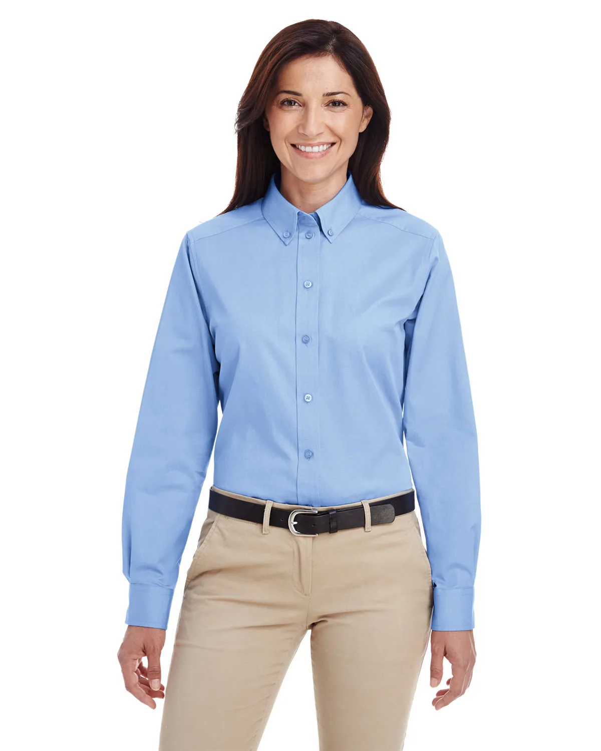 Harriton Ladies' Foundation Cotton Long-Sleeve Twill Shirt with Teflon™ view 6