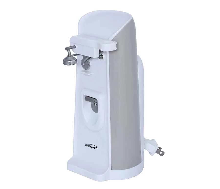 White Can Opener w/Built-In Bottle Opener & Knife Sharpener