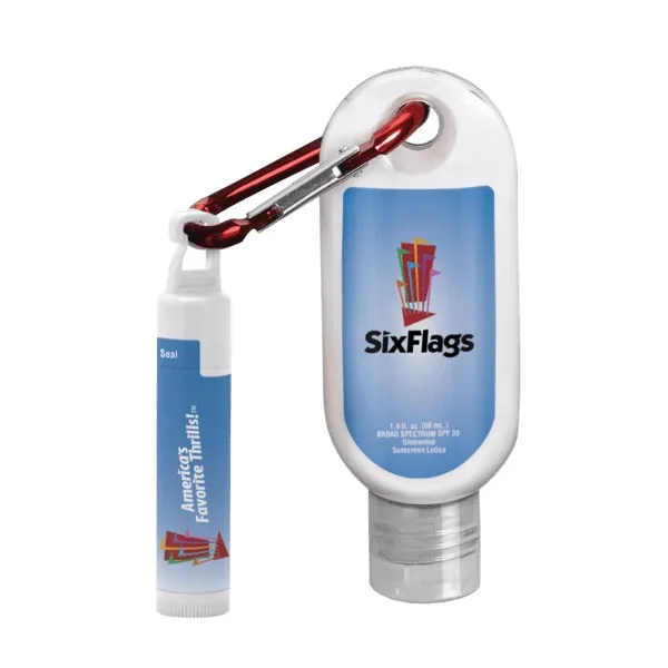 1.9 oz SPF 30 Sunscreen with Carabiner and SPF 15 Lip Balm in White Tube with Hook Cap view 4