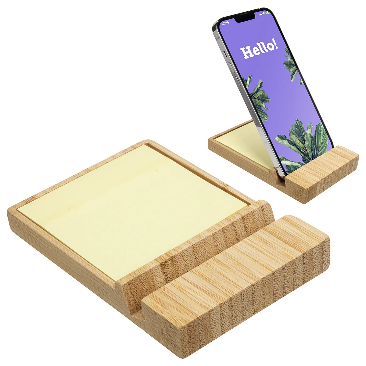 Bamboo Sticky Note Dispenser with Phone Holder view 2
