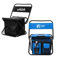 Folding Chair w/24 Can Cooler Bag & Pockets — Black