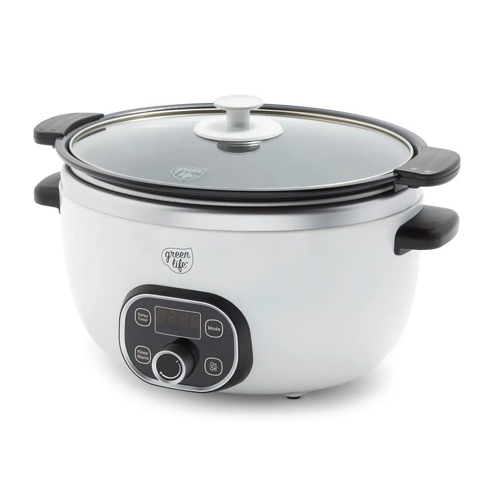 GreenLife Healthy Cook Duo 6Qt Nonstick Slow Cooker White