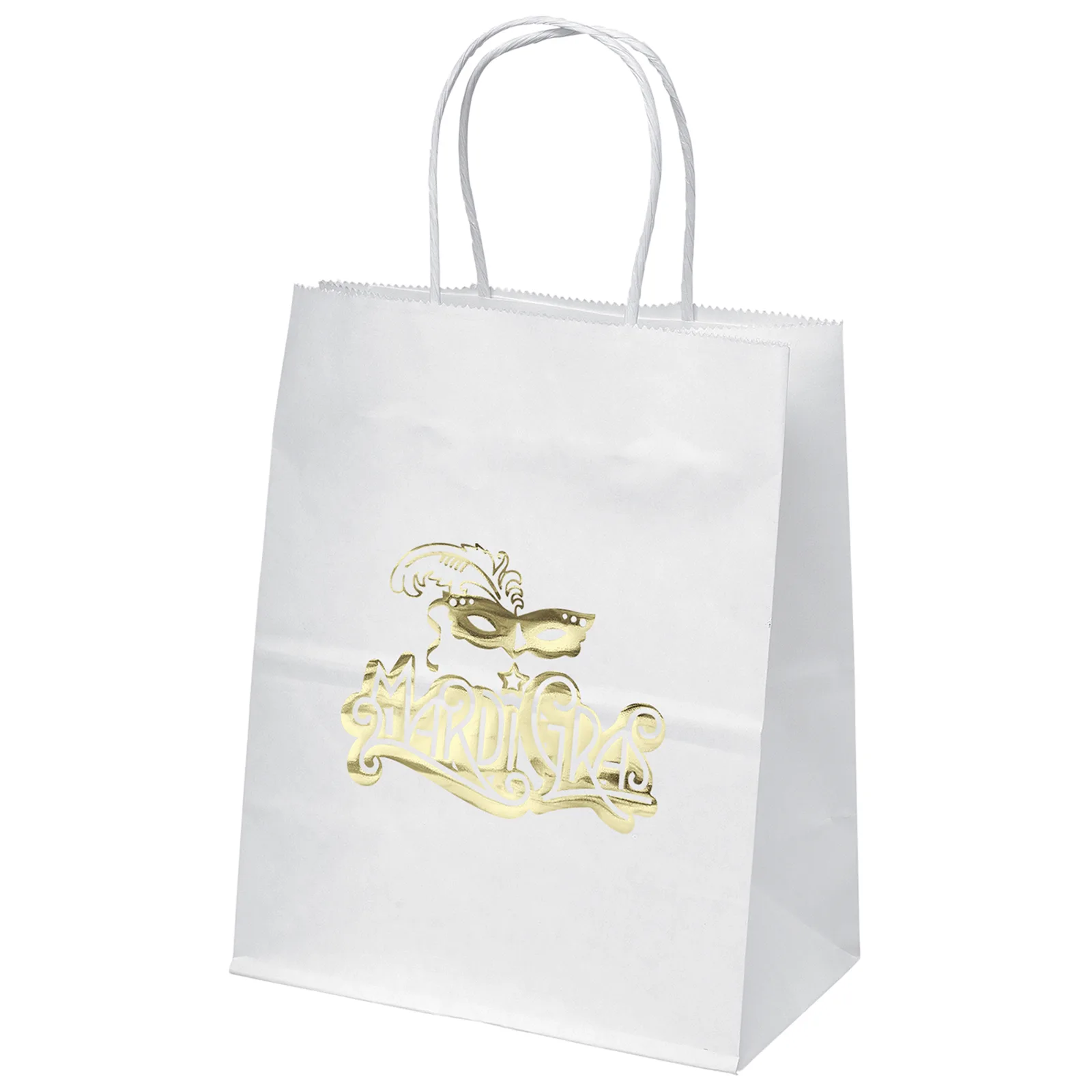 Mini - White Shopper - Foil Print (8" x 4 1/2" x 10 3/4")