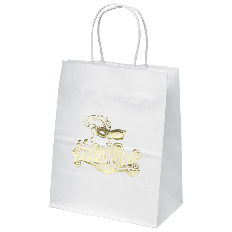 Mini - White Shopper - Foil Print (8" x 4 1/2" x 10 3/4")
