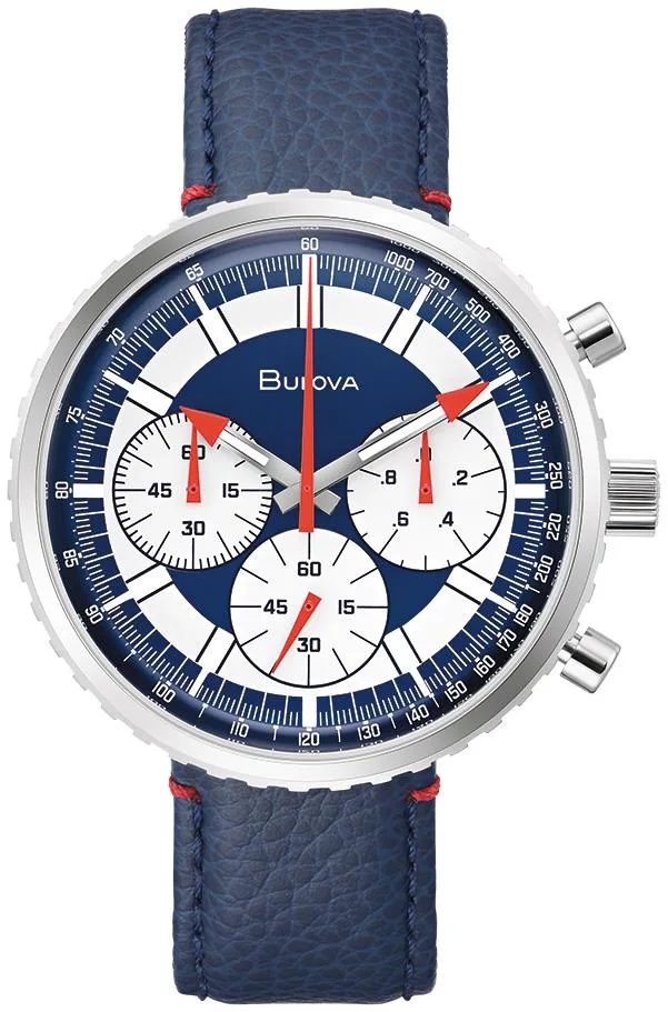 Bulova Watches Men's Archive Series Chronograph C Blue Leather Strap Watch