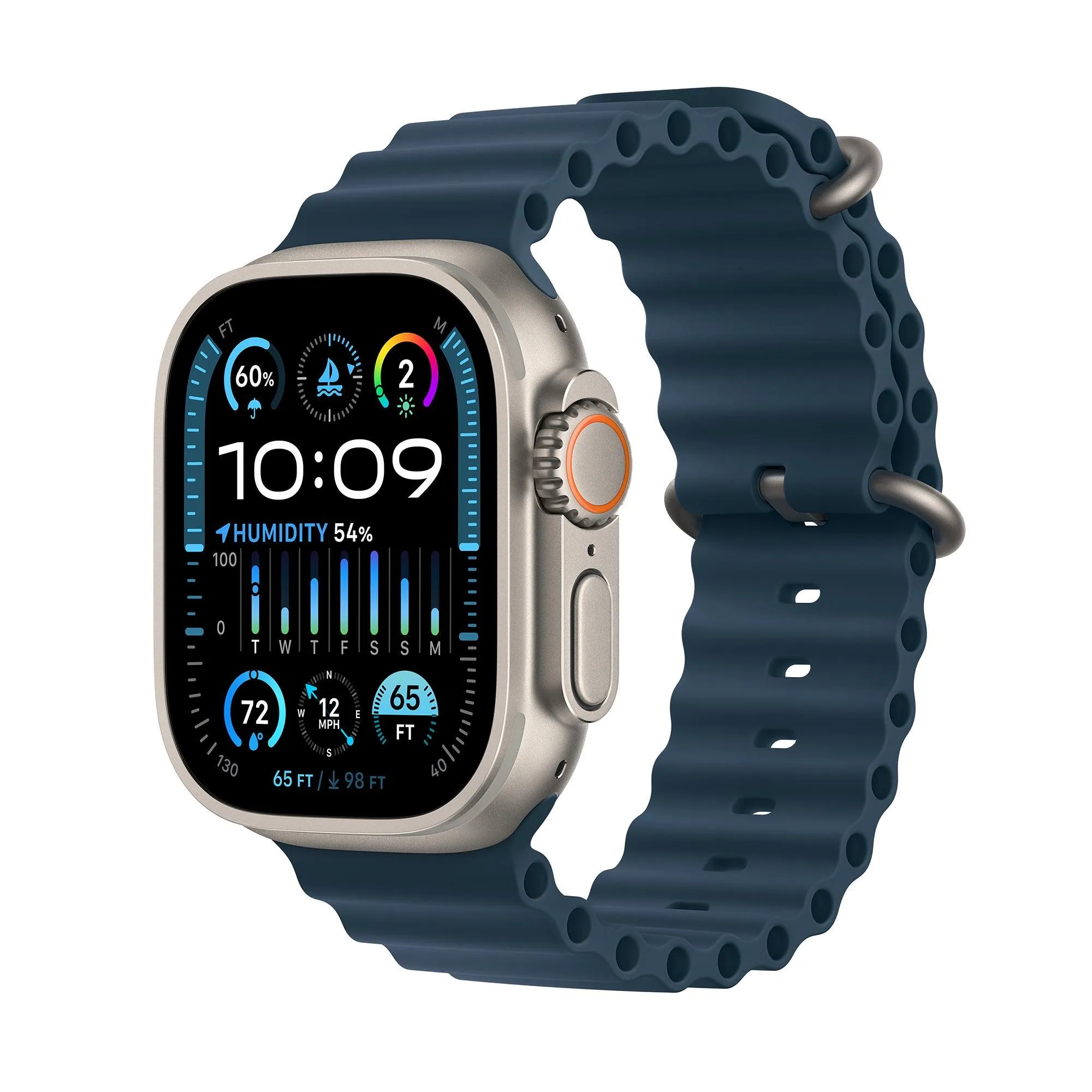 Apple Watch Ultra 2 Gps + Cell 49Mm Silver Titanium Case W/ Blue Ocean Band