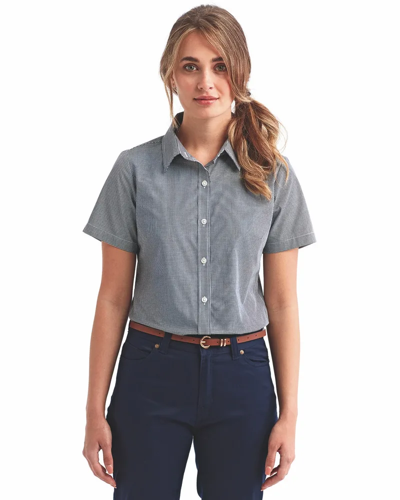 ARTISAN COLLECTION BY REPRIME Ladies' Microcheck Gingham Short-Sleeve Cotton Shirt