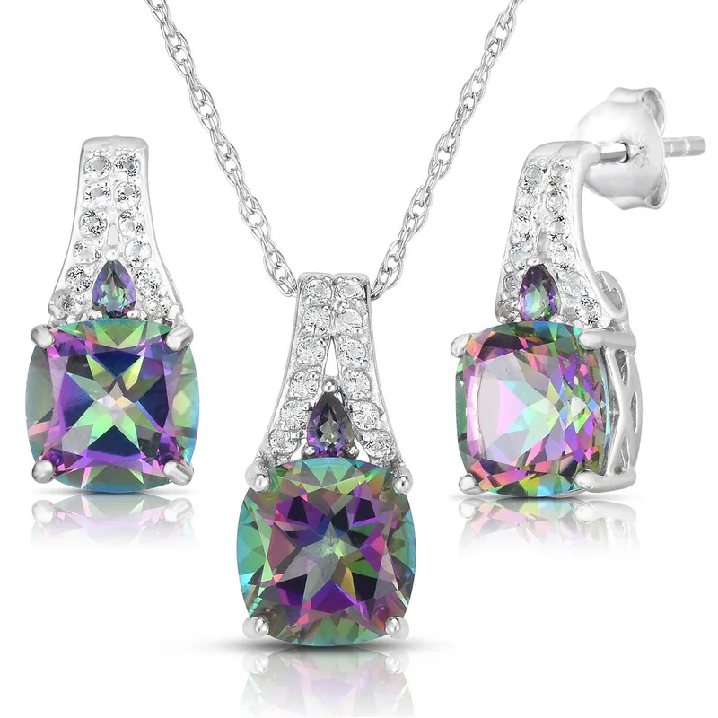 Jilco Inc Mystic Topaz Earring & Necklace Set - Sterling Silver