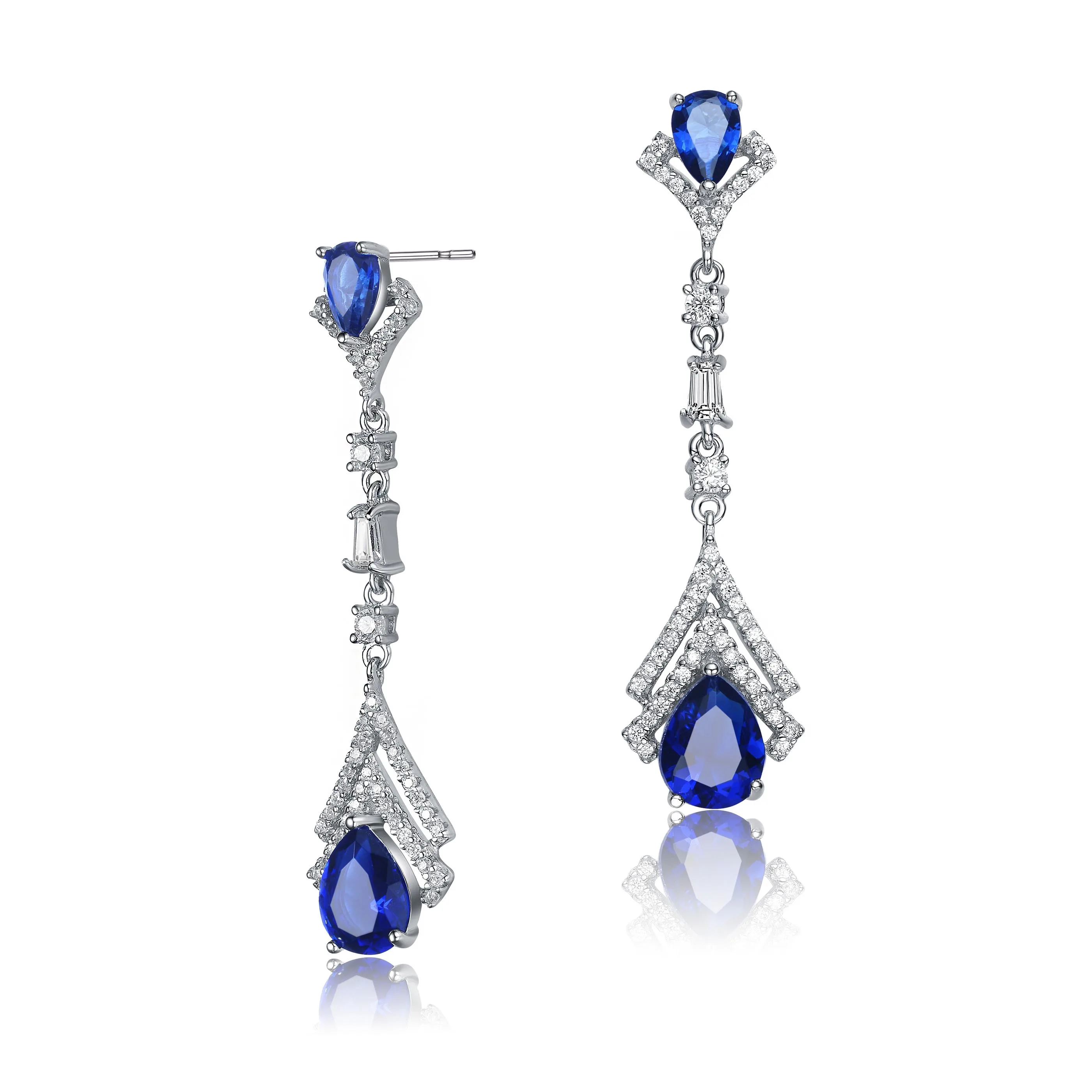 GENEVIVE Blue Cz Haloed Drop Earrings Size 1.59
