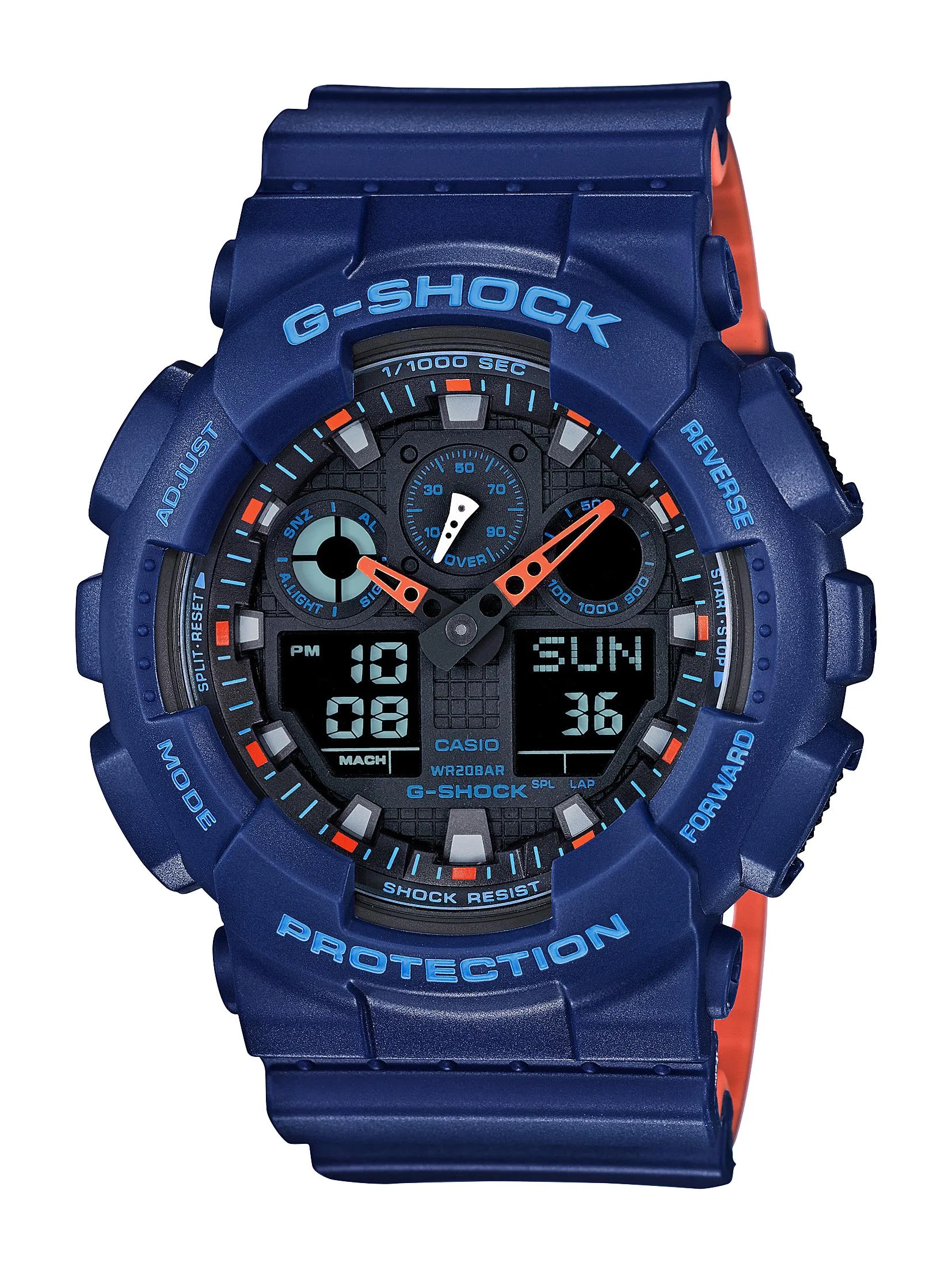 G-Shock Mens Ana-Digi Blue & Orange Watch Black Dial