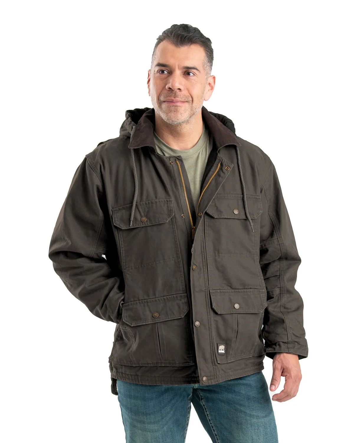 Berne Apparel Men's Heartland Washed Duck Zip-Off Hooded Coat view 4