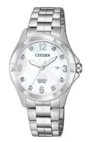 Citizen® Ladies Quartz Stainless Steel Watch w/Mother-of-Pearl & Brilliant Crystal Dial