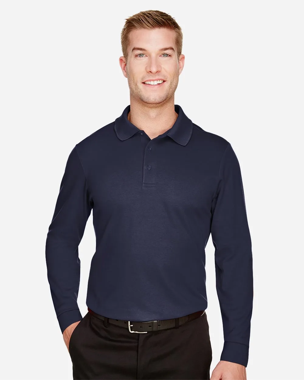 Devon and Jones® Men's Tall CrownLux Performance® Plaited Long Sleeve Polo Shirt view 2