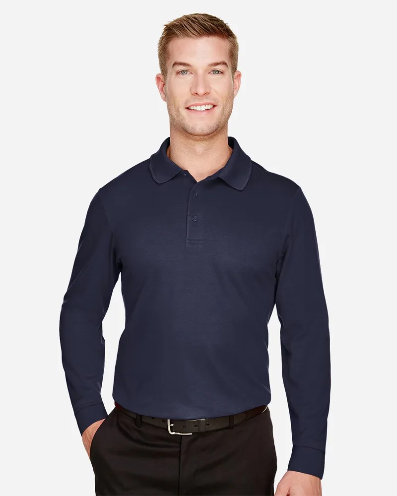 Devon and Jones® Men's CrownLux Performance® Plaited Long Sleeve Polo Shirt view 2