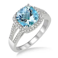 Jilco Inc Aquamarine & Diamond Ring - Size 7.5