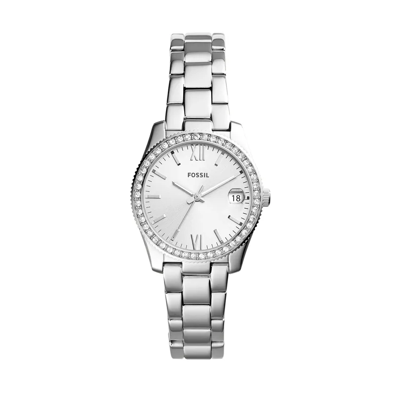 Fossil Ladies Scarlette Mini Silver Crystal Watch Silver Dial