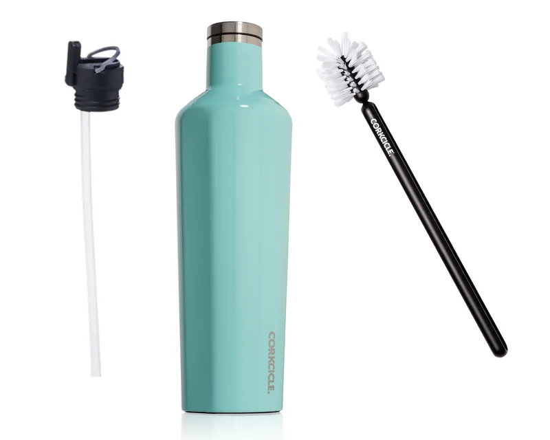 Corkcicle® 25 Oz. Canteen W/Bottle Brush & Canteen Cap W/Straw - Gloss Turquoise