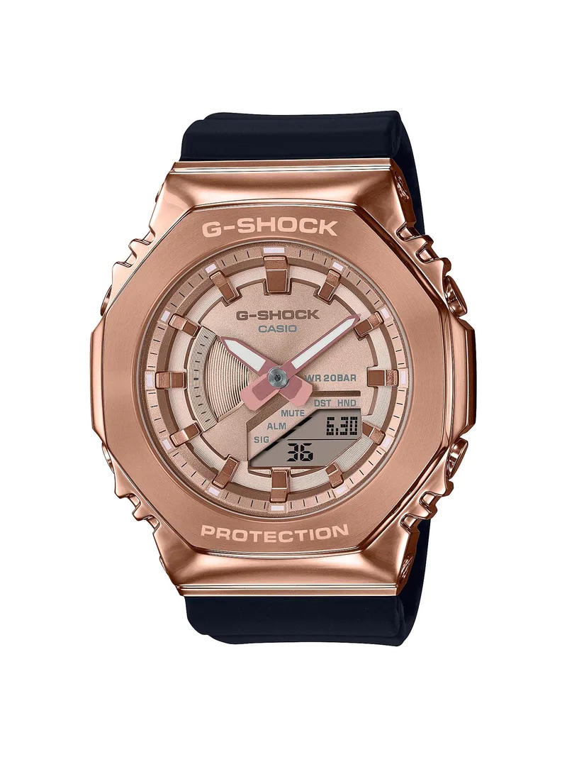 G-Shock Ladies G-Shock Analog/Digital Rose Gold & Black Strap Watch Rose Gold Dial