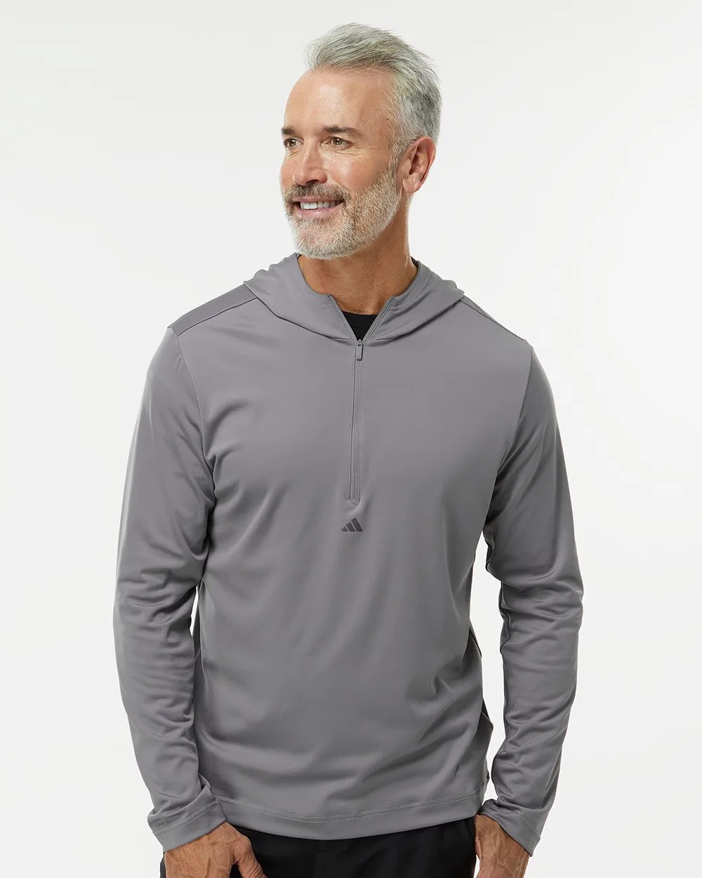 Adidas® Men's Lightweight Quarter-Zip Hooded Pullover Sweater view 2