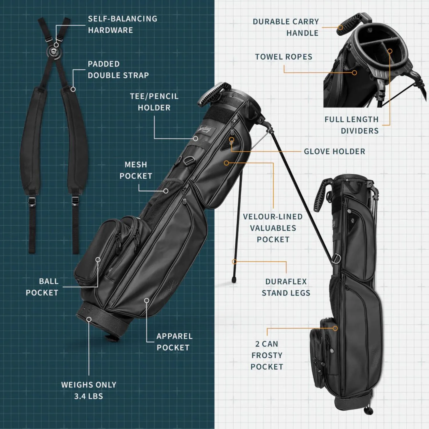Sunday Golf® The Loma XL S-Class Vegan Leather Golf Bag view 4