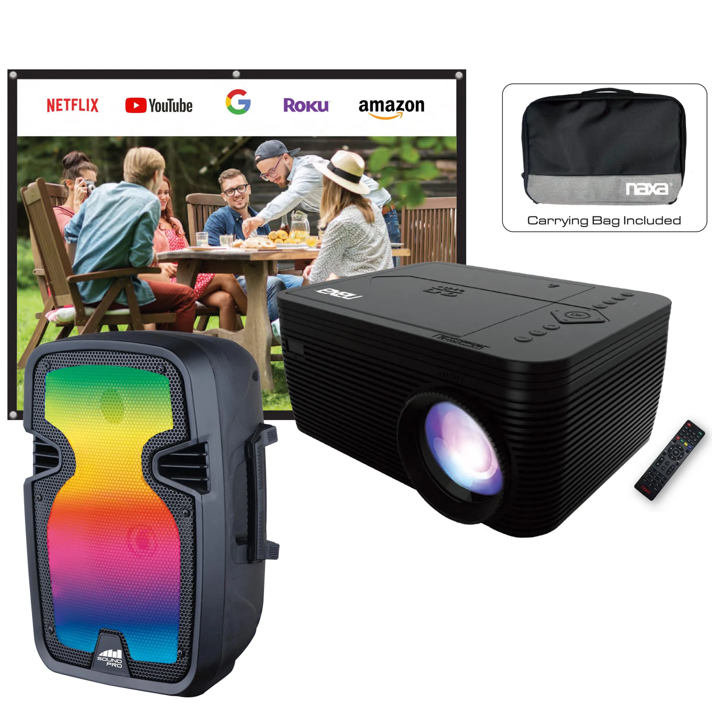 Naxa 150" Home Theater Projector Combo, Built-In Dvd Player, Speaker