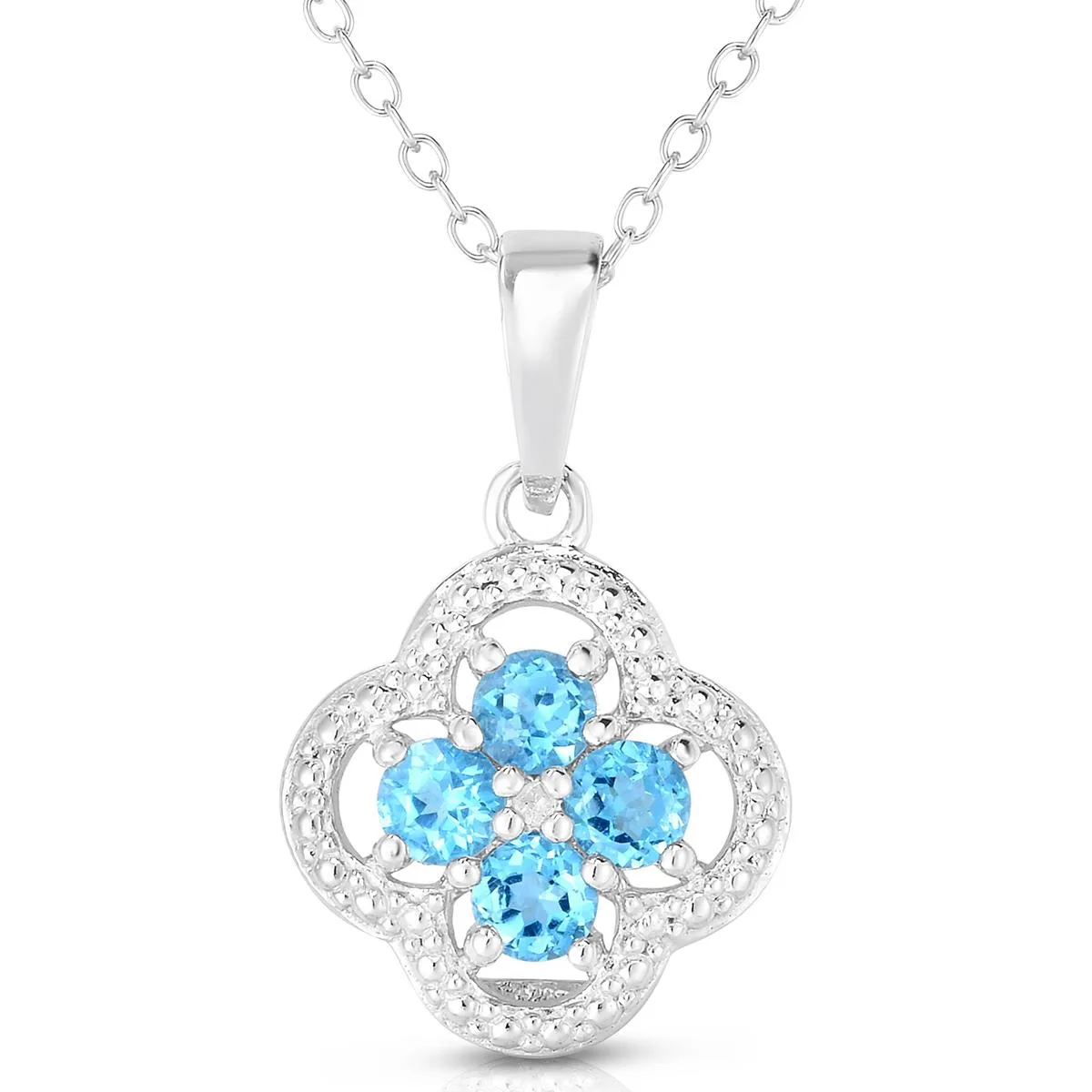 Jilco Inc Blue Topaz & Diamond Quatrefoil Necklace