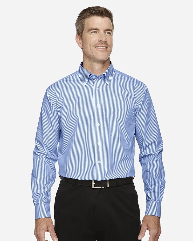 Devon and Jones® Men's Crown Collection® Banker Stripe Woven Long Sleeve Dress Shirt view 2