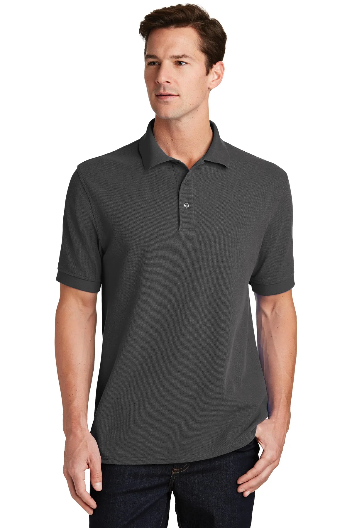 Port & Co™ Combed Ring Spun Pique Polo. — Charcoal Gray