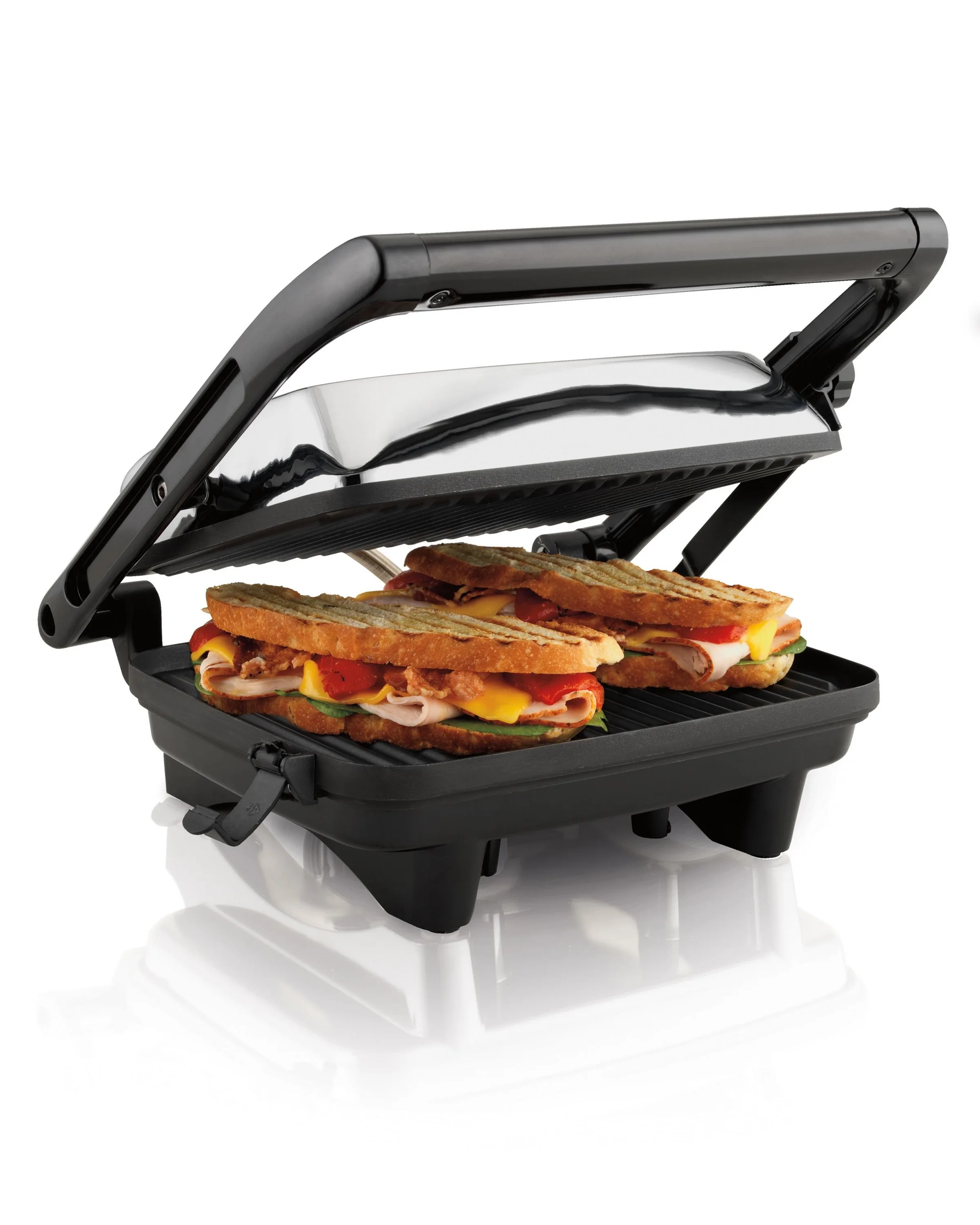 Hamilton Beach Panini Press & Gourmet Sandwich Maker, 10" X 8" Nonstick Grill Plates