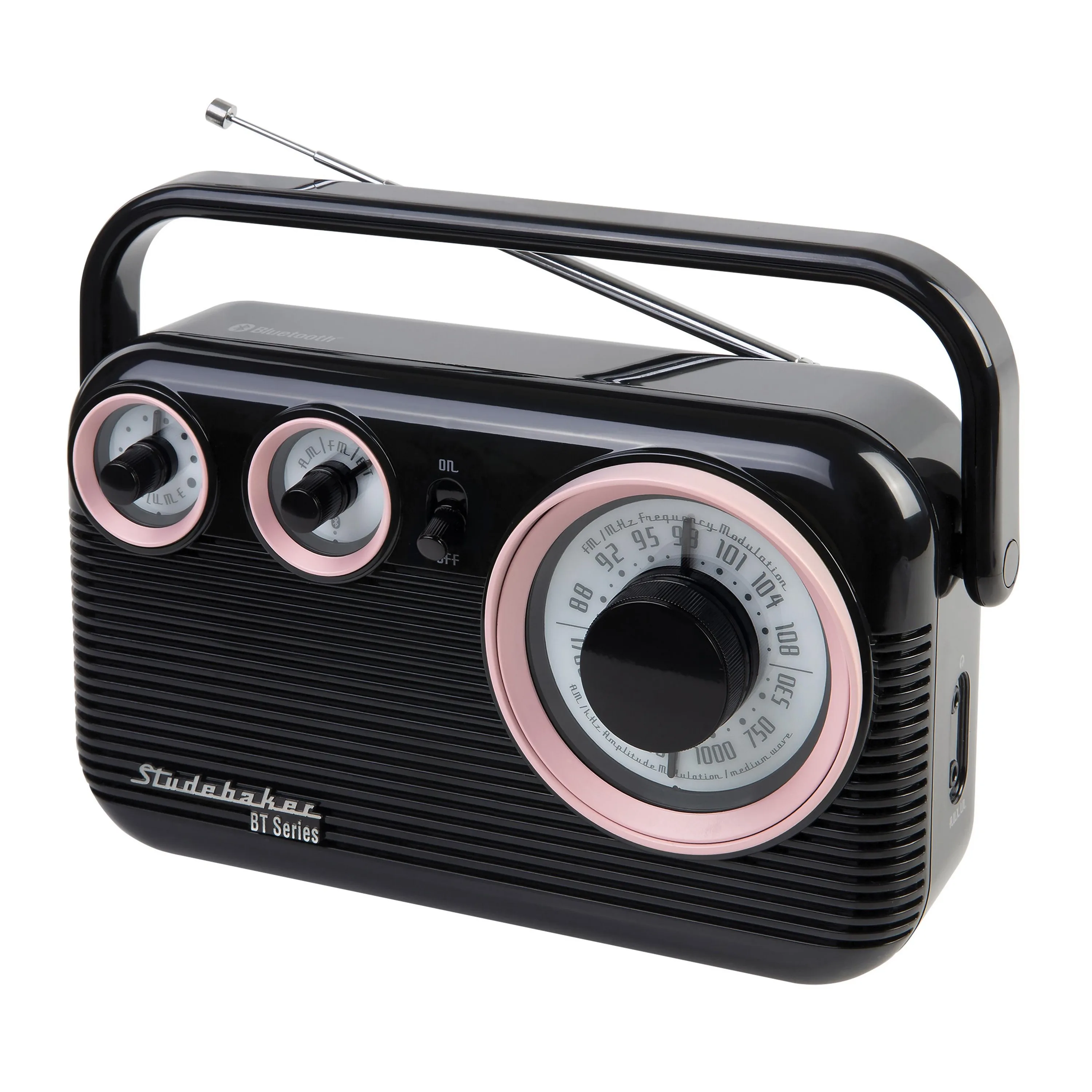 Studebaker Portable Am/Fm Radio w/Bluetooth - Pink/Black