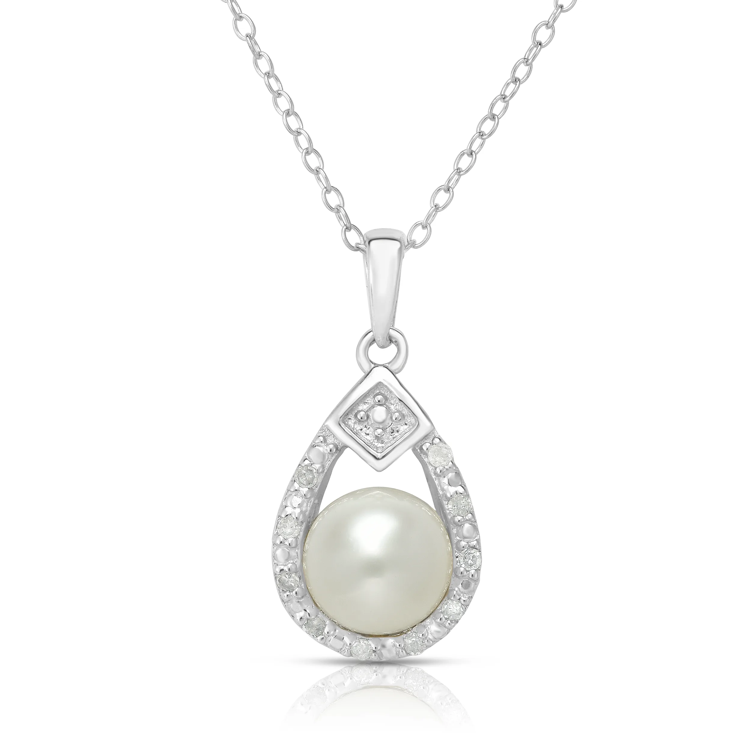 Jilco Inc Pearl And Diamond Necklace - Sterling Silver