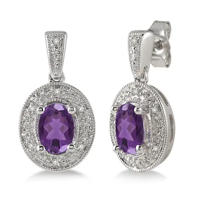 Jilco Inc Amethyst & Diamond Earrings - 7x5mm