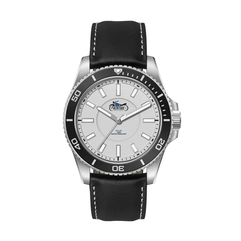 42.5mm, Ss, Silver Case, Bk Bezel, 3-Hand "Solar" Mvt
